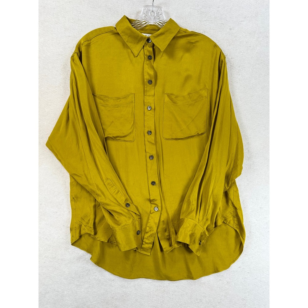 Zara‎ Mustard Yellow Oversized Button Down Shirt Blouse Long Sleeve Small